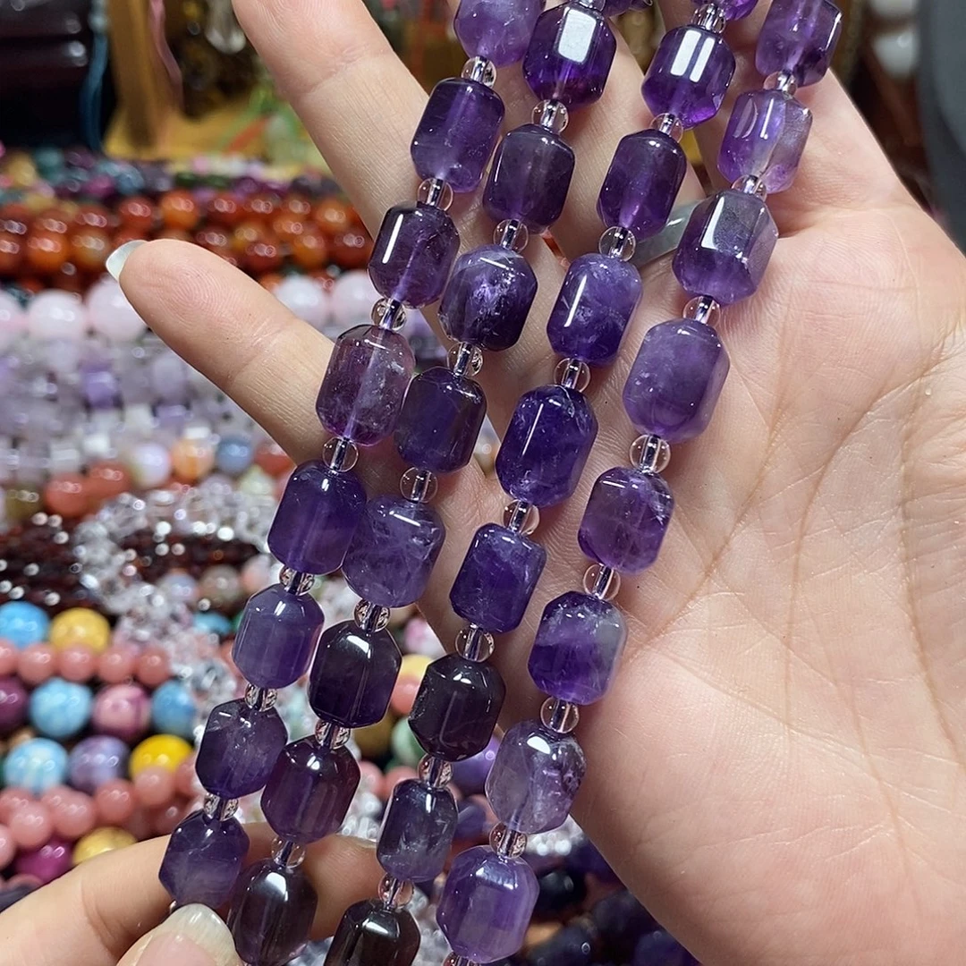 玛瑙/玉髓未镶嵌珠宝半成品紫水晶一条卡9*12mm