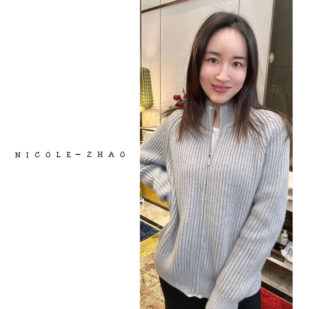 2A0895【贵姐NICOLE】胶囊系列全羊绒坑条拉链开衫外套