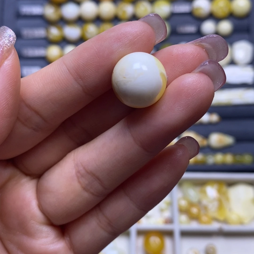 蜜蜡未镶嵌珠宝奇石瓷白妖花圆珠14.7mm
