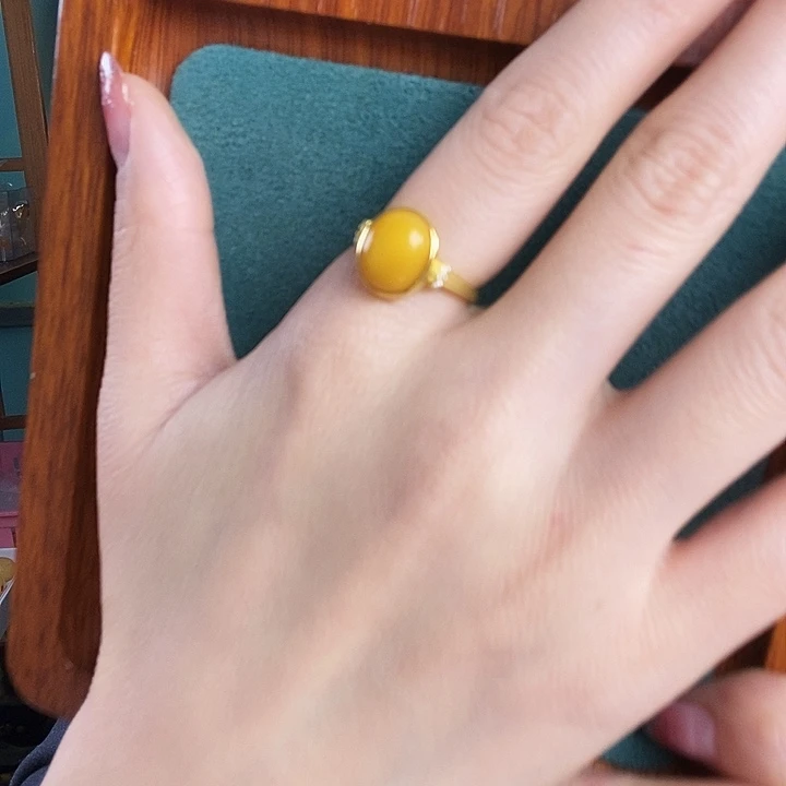 蜜蜡银S925镶嵌戒指戒指