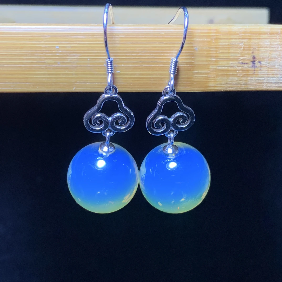 缅甸琥珀天空蓝耳坠14+