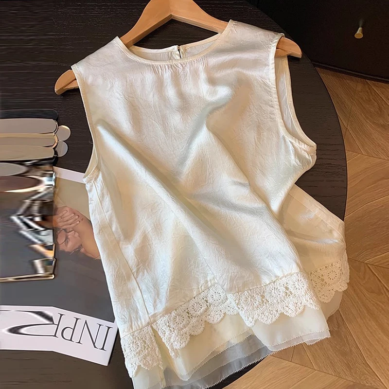 2025夏季新款国风女钩花下摆无袖上衣新中式气质外穿时尚吊带背心