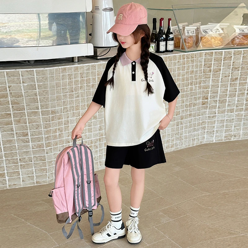 女童短袖套装夏装6-12岁洋气中大童休闲夏季儿童Polo衫运动两件套