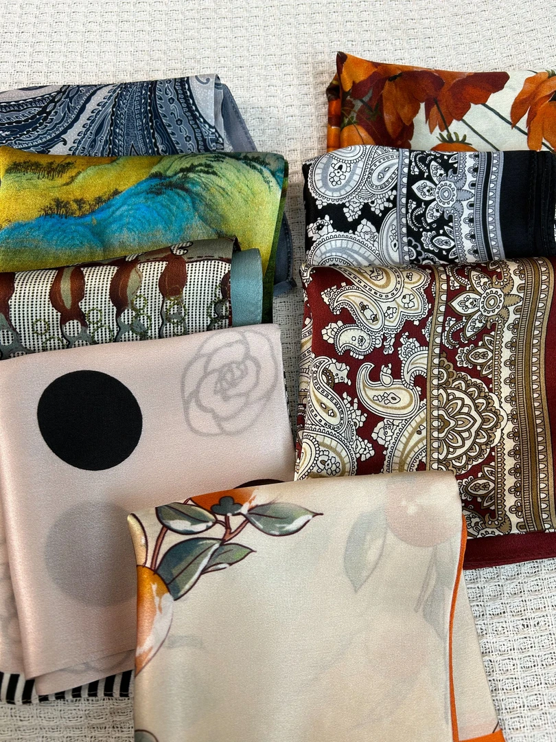 蔓雅【53素绸缎合集】女士丝巾气质直播百搭小方巾桑蚕丝印花时尚