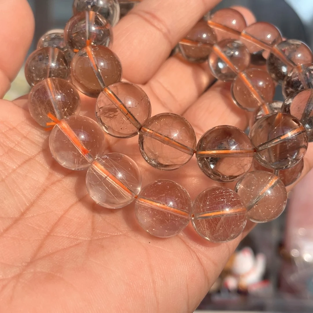 水晶手串未镶嵌天然发晶手串13.5mm多样性发其一