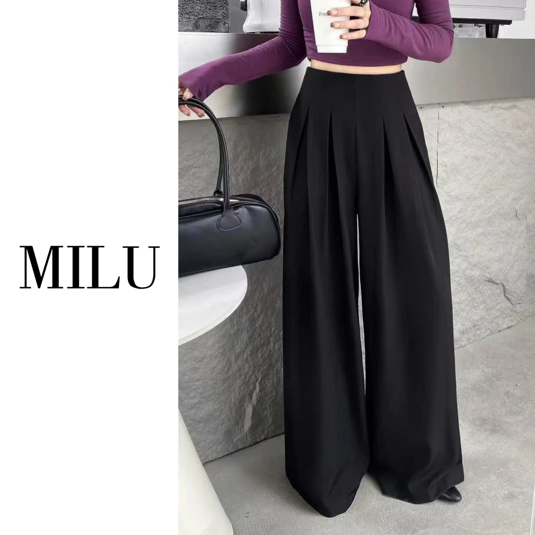 高级感西装阔腿裤女春秋2025新款设计感高腰垂感宽松拖地裤