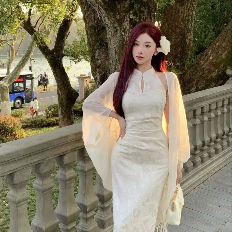 新中式配旗袍流苏外搭披肩夏季防晒搭肩百搭空调房开衫斗篷披风JY