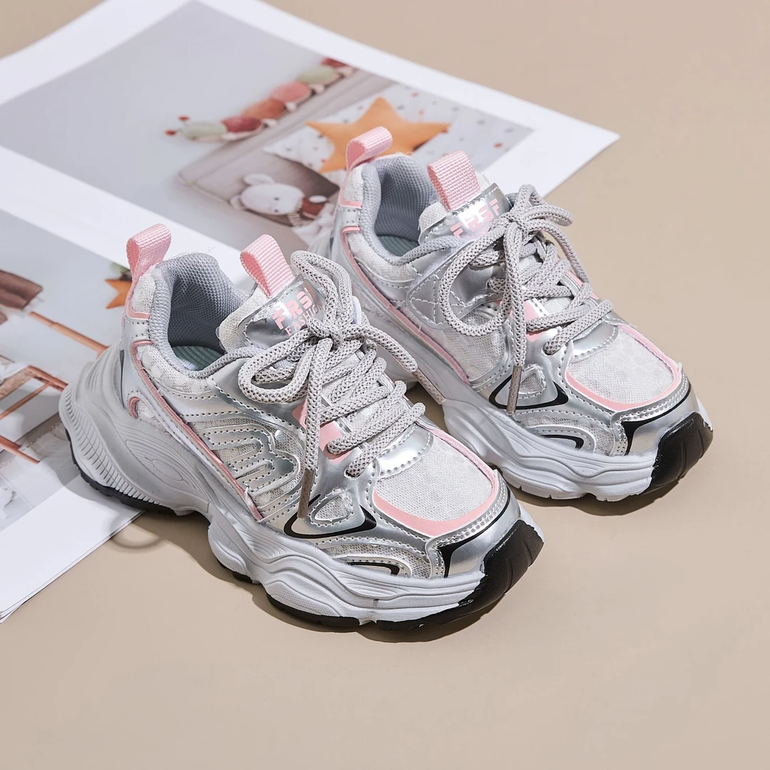 ABC女童鞋2025春秋新款儿童轻便洋气运动鞋中大童网面透气老爹鞋