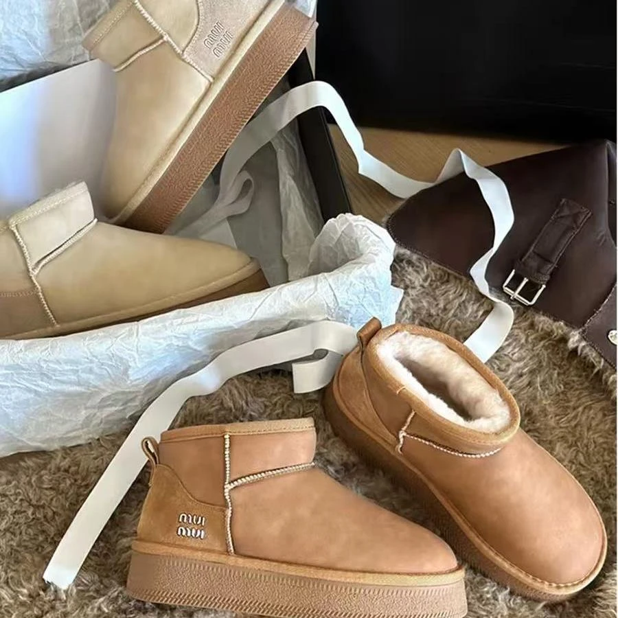 厚底短筒雪地靴加厚绒保暖2025冬季新款真皮雪地靴棉鞋冬短靴6088