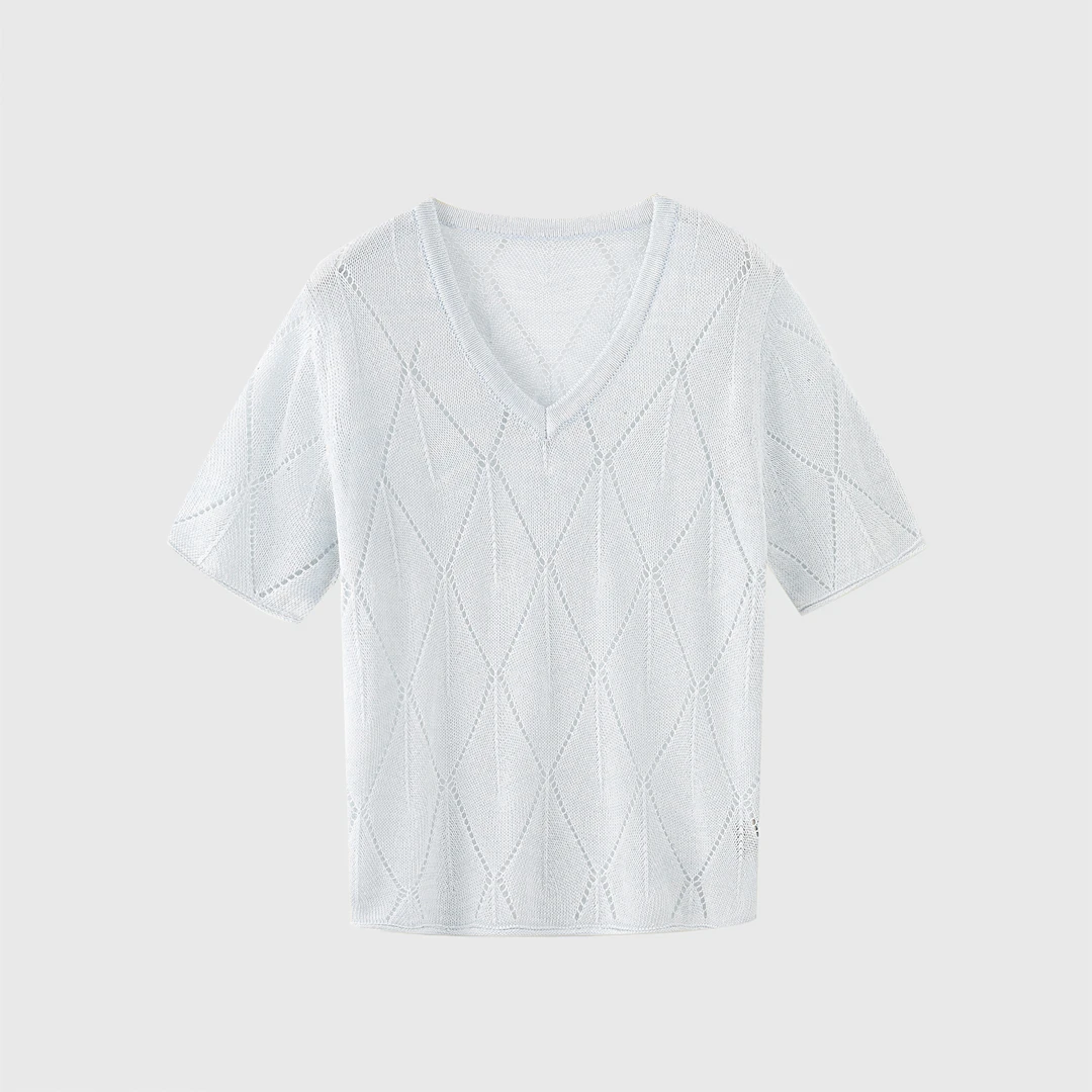 2025夏季新款镂空v领针织套头短袖