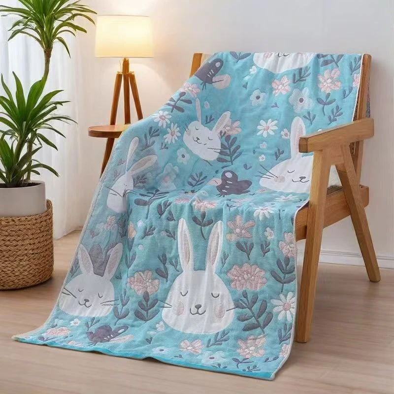 纱布小盖毯家用男女成人洗澡卡通浴巾夏季三层纱拒绝差评介意勿拍