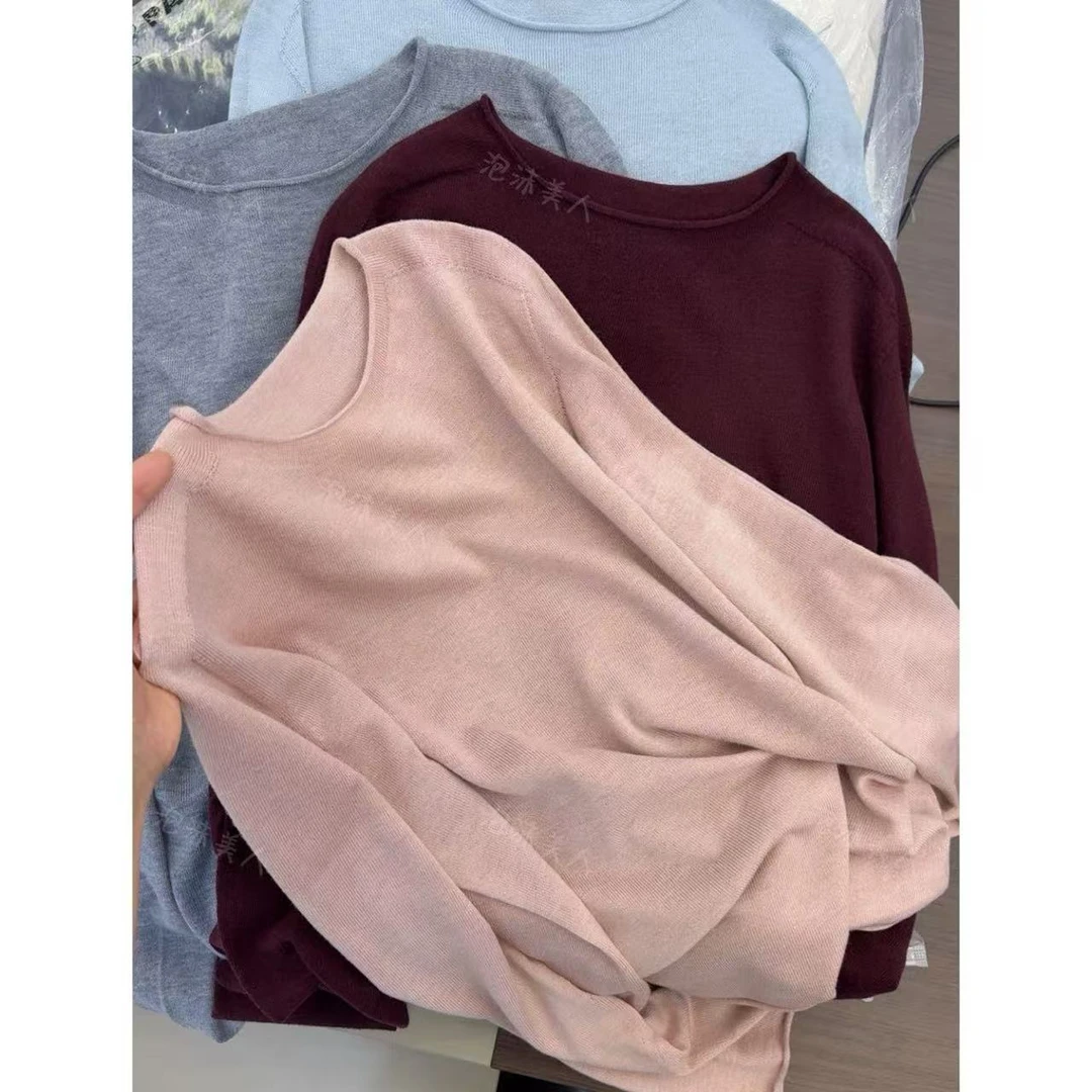 醋酸丝羊毛无缝一体」老粉必入！柔软百搭圆领薄款长袖内搭