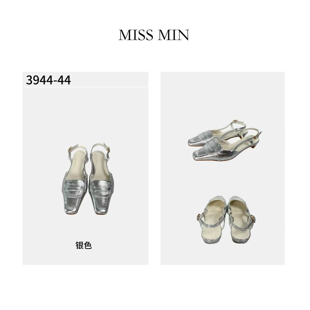 3944-44 韩版新款复古方头包头半拖鞋一字扣带凉鞋时尚MISS MIN