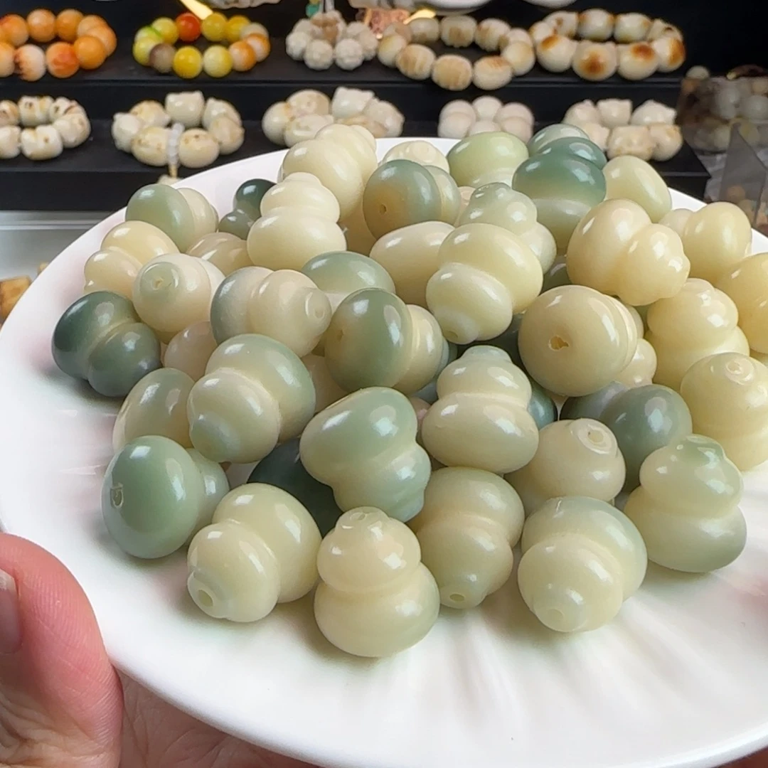 菩提根/象牙果手串瑕疵卡16-18果冻绿胖葫芦20颗