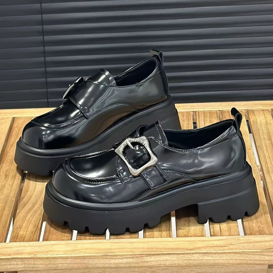 889-7/140 魔术贴乐福鞋女2025春季新款粗跟英伦风小皮鞋