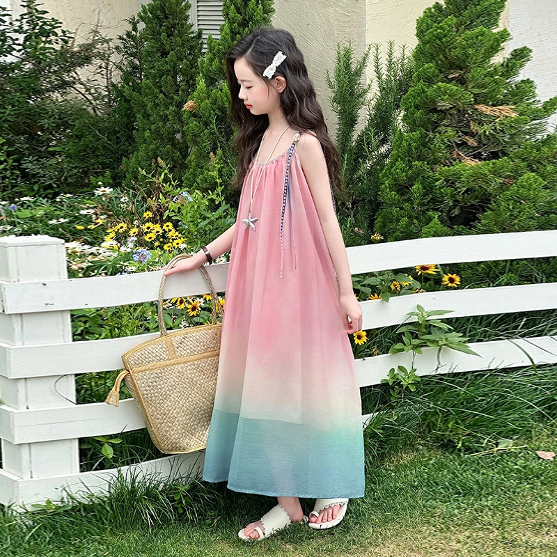女童吊带连衣裙夏季2025新款儿童超仙长裙女大童度假风海边沙滩裙