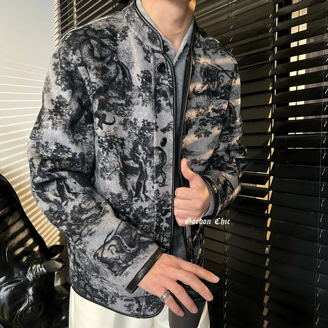 GordonChic 秋冬男士纯羊毛中式双面呢夹克丛林黑虎外套283032