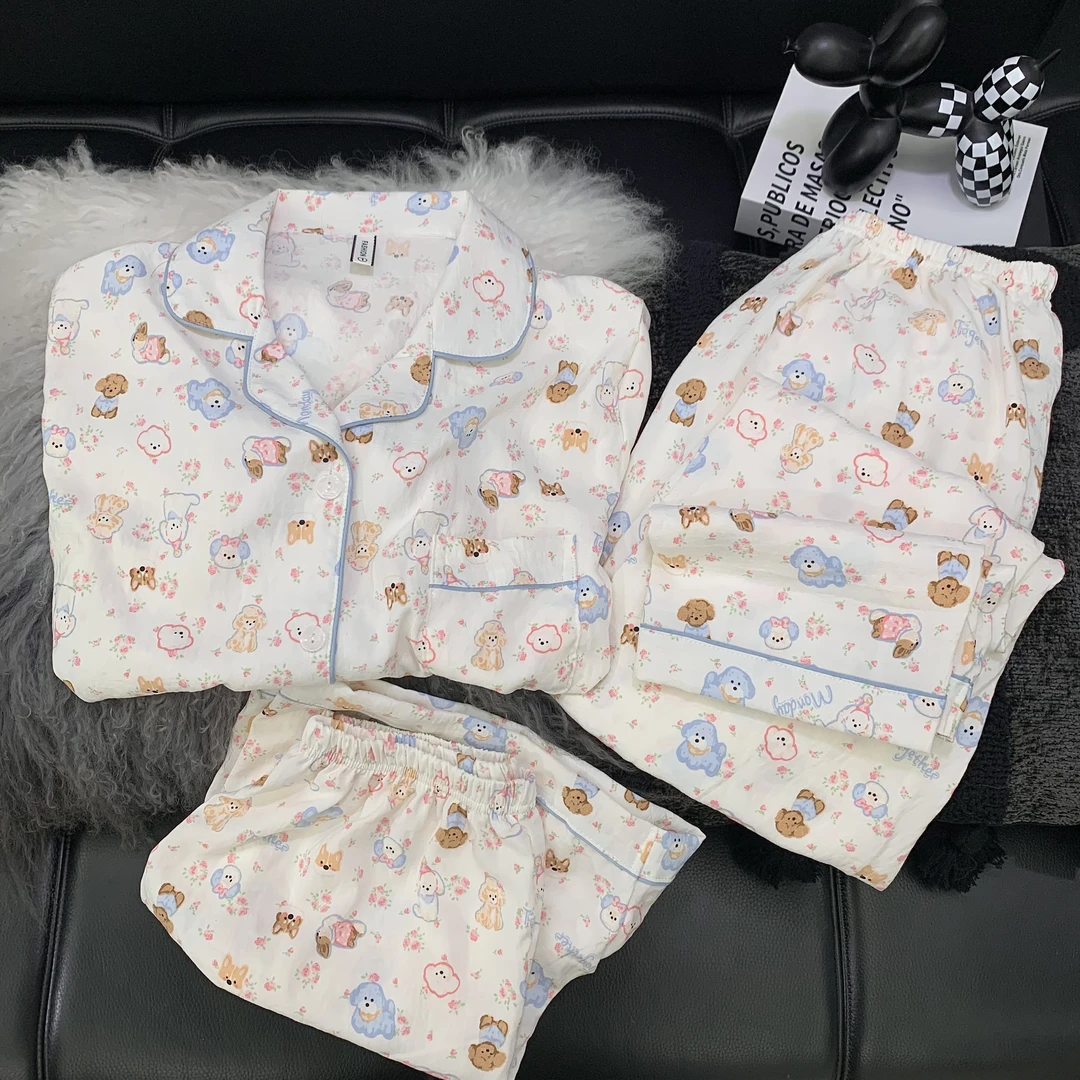 【三件套系列】云朵绵夏季短袖可爱卡通少女家居服套装夏天睡衣