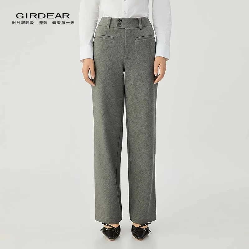 GIRDEAR/哥弟新款质感百搭通勤磨毛保暖植绒直筒长裤110019