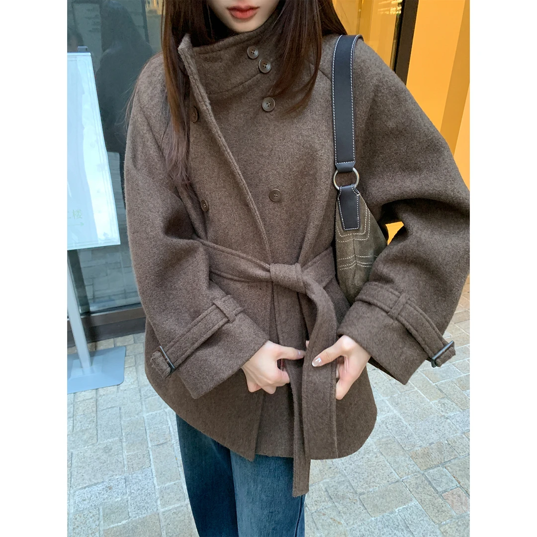 你好卡农栗子大衣！复古双排扣长腰带呢子外套KD25Z8902G