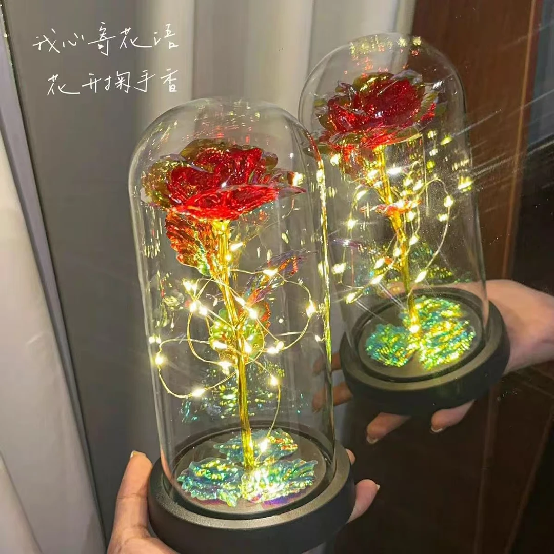 生日礼物永生花塑料罩玫瑰花金箔花圣诞节礼物送老师女友闺蜜同学