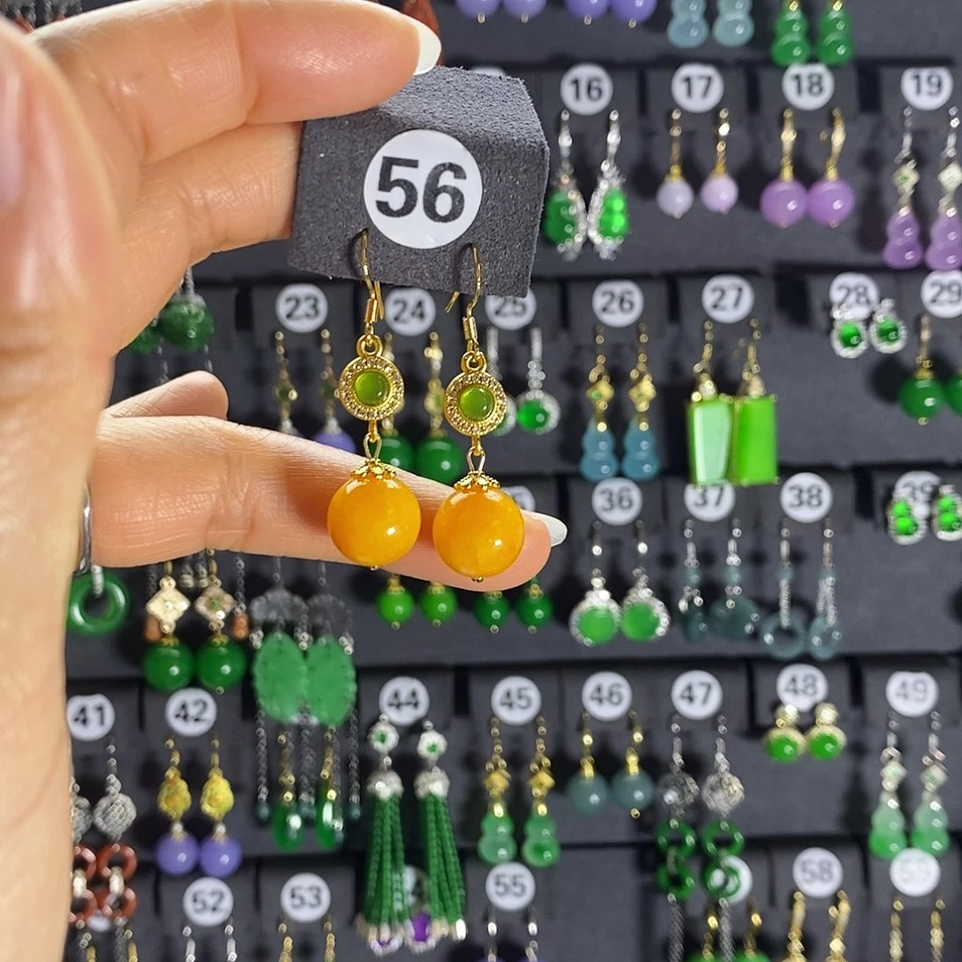 银S925镶嵌翡翠耳饰56