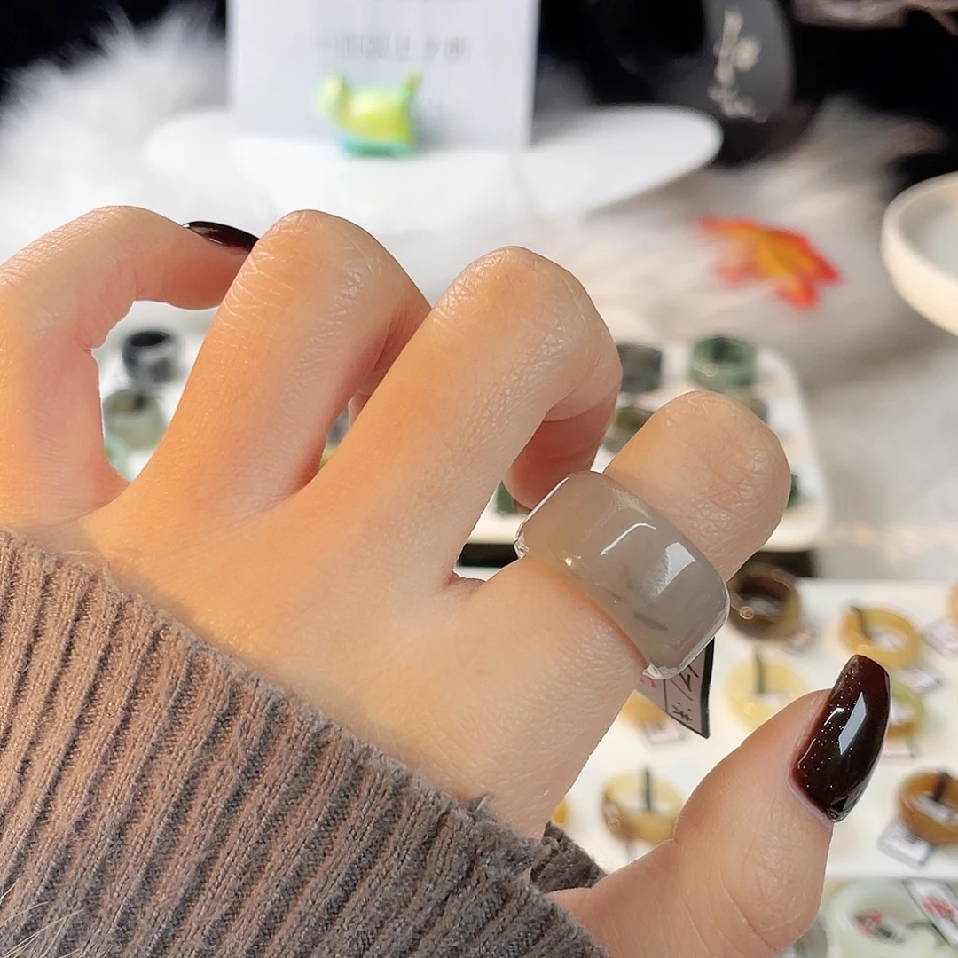 和田玉未镶嵌戒指c445 飘紫圆切17.0