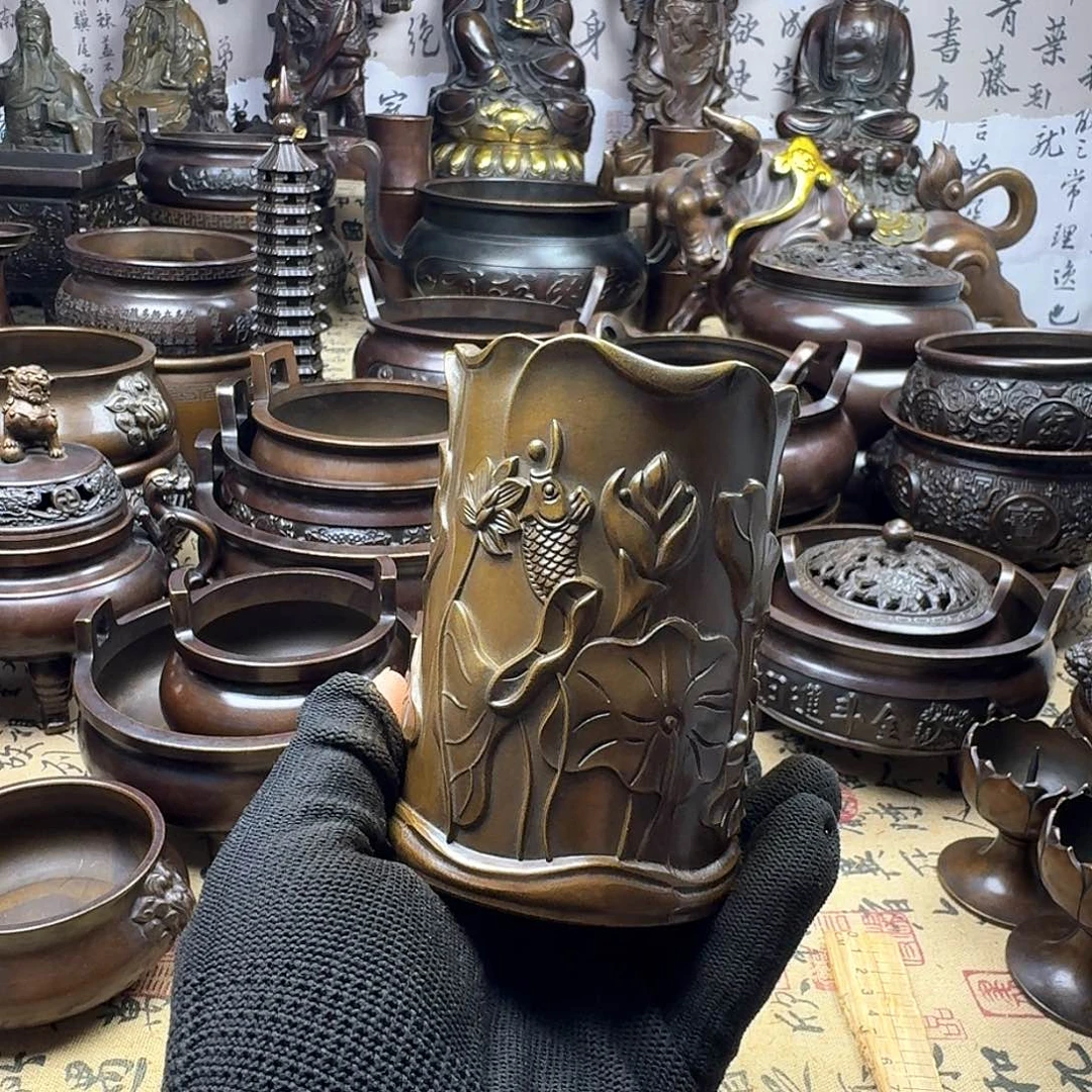 荷花笔筒纯铜工艺品