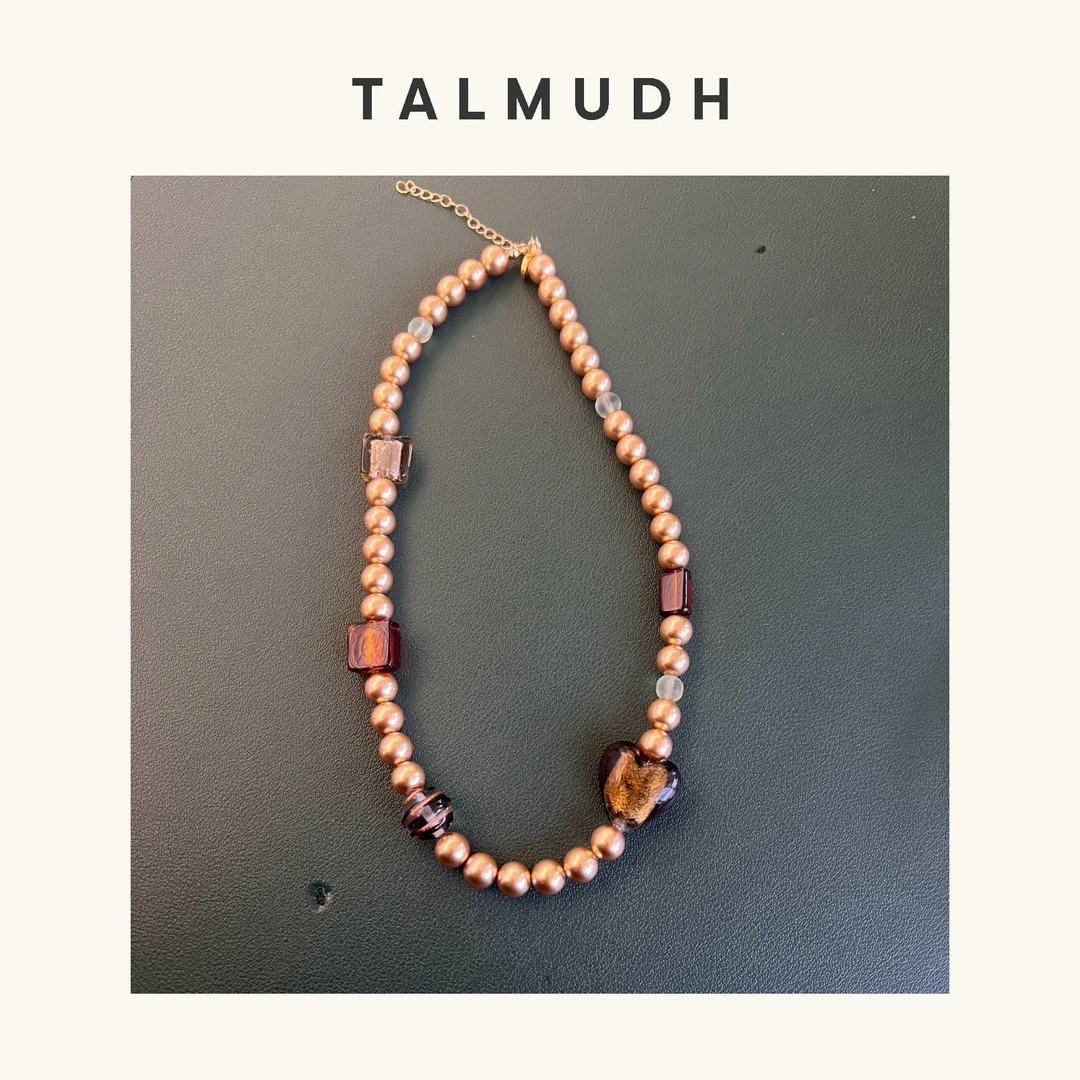 合金项链 T/A 琉璃爱心金棕珠串 小众设计项链复古手工TT28610