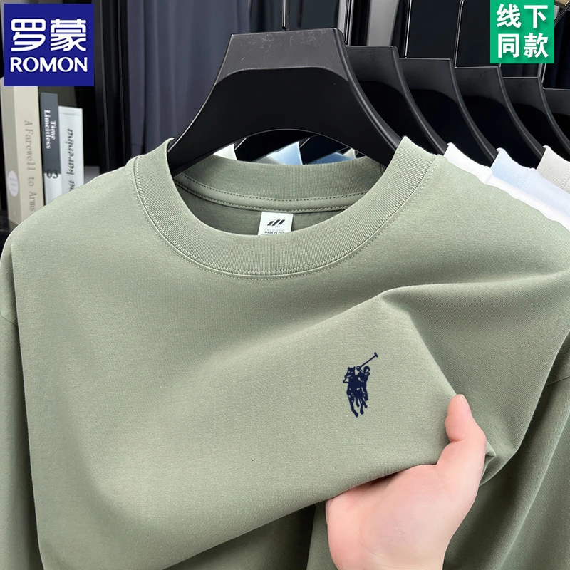 【100%全棉】罗蒙简约亲肤百搭大码男士长袖t恤春秋季圆领马标卫衣