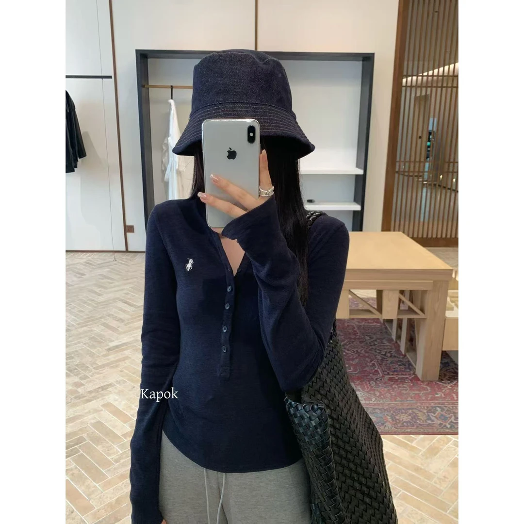 J-25660#韩系百搭小马刺绣超显瘦长袖上衣