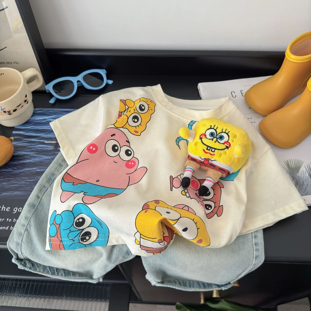儿童纯棉短袖T恤2025夏季新款可爱玩偶T恤男女童半袖上衣宝宝衣服