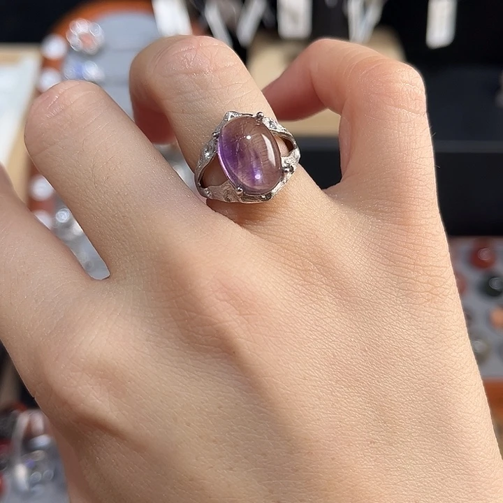 水晶戒指银S925镶嵌天然超七水晶戒指