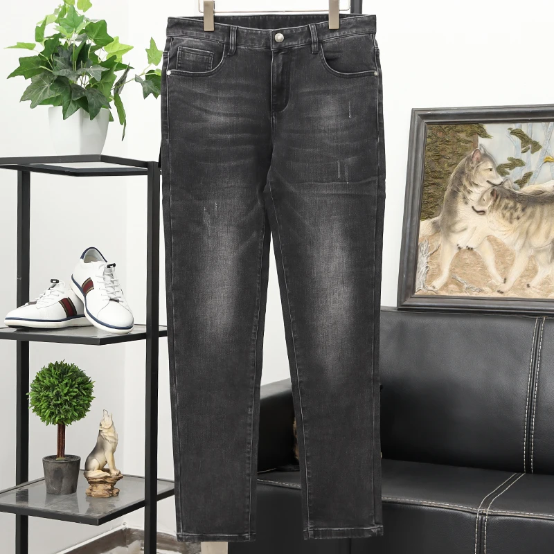 男款百搭舒适黑色牛仔长裤1596