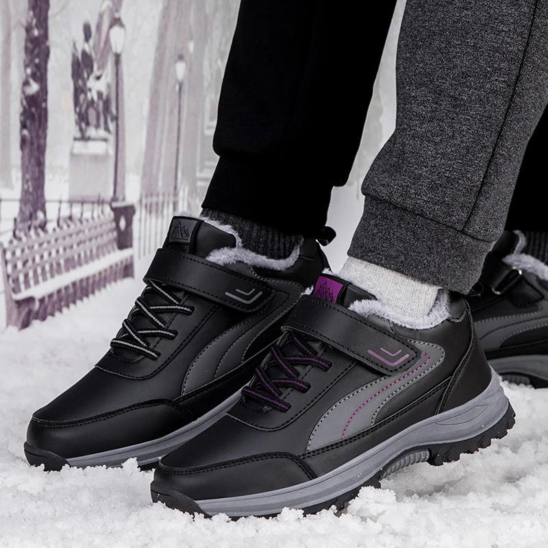 舒适鞋安全老人鞋官方正品冬季加绒老人鞋皮面防水爸爸鞋男女防滑