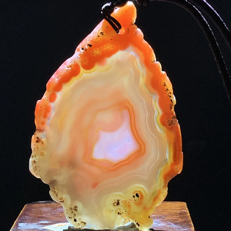 巴西玛瑙原石切片橘红色叶子毛衣链171尺寸75/50/6mm