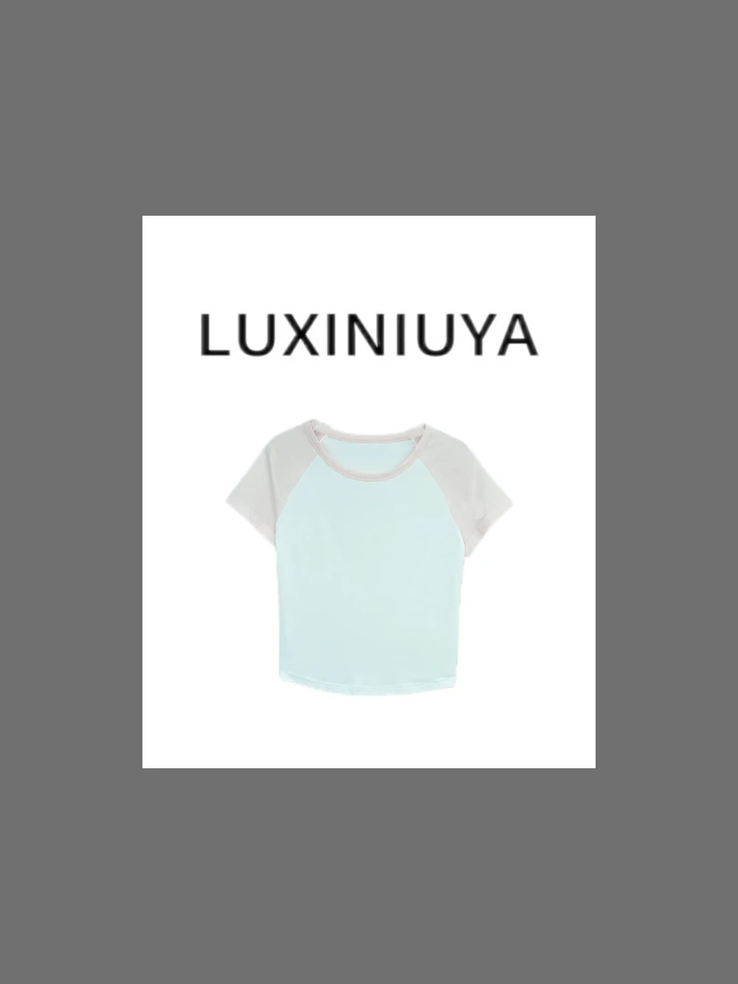 【LUXINIUYA】夏季新款撞色双拼短袖T恤#CX3610