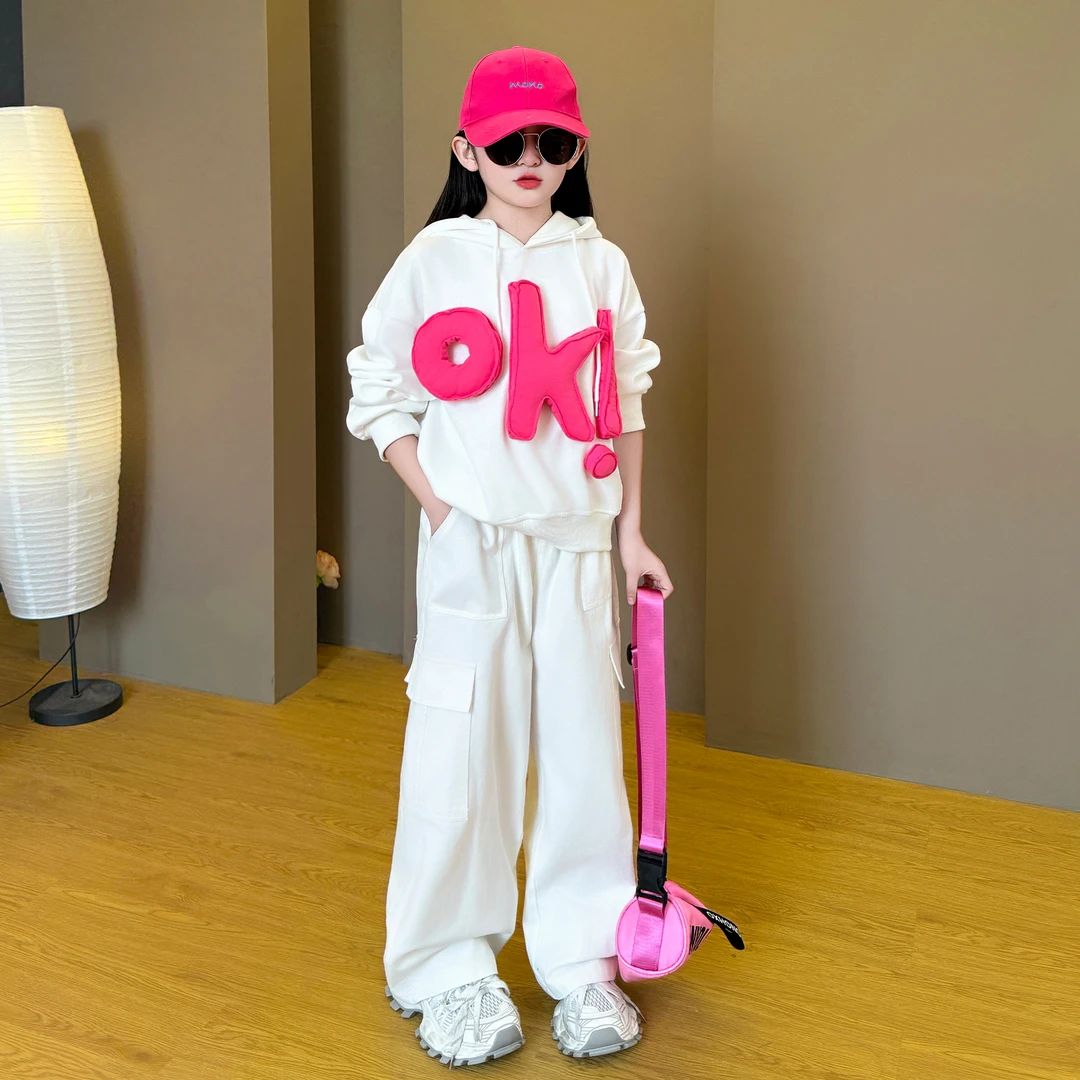女童2025新款宽松洋气春秋季休闲运动韩版时髦卫衣工装裤两件套潮
