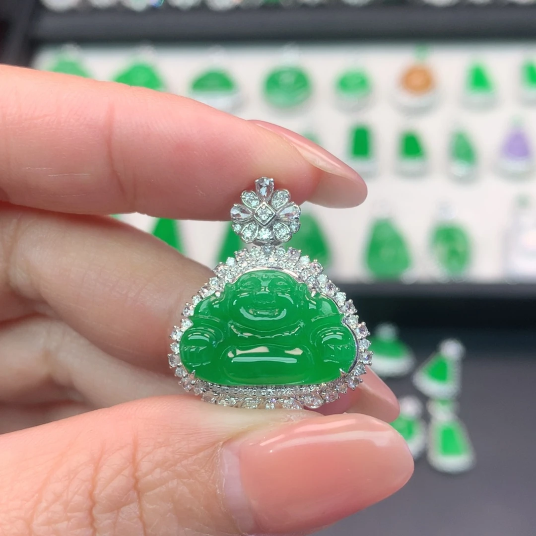 翡翠18K金镶嵌吊坠(不含链)