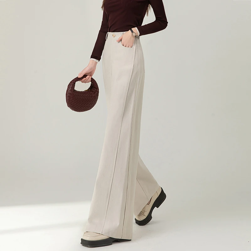 念吾阔腿裤女2025春秋高腰休闲裤子宽松bf慵懒风垂坠感直筒长裤