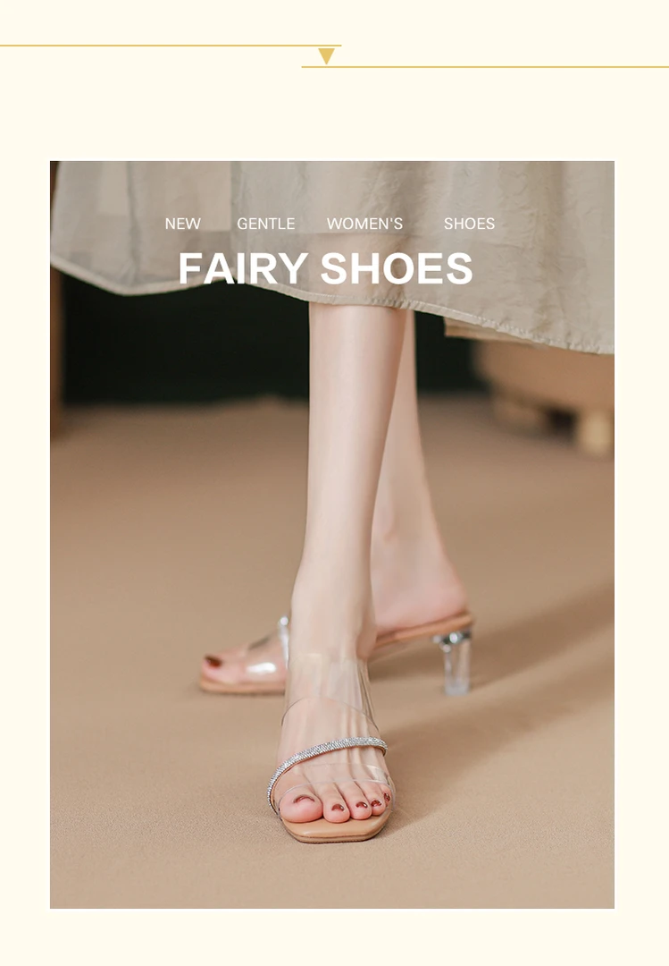 2025年夏季新款推出舒适外穿百搭防滑防汗的高跟透明带钻款凉鞋