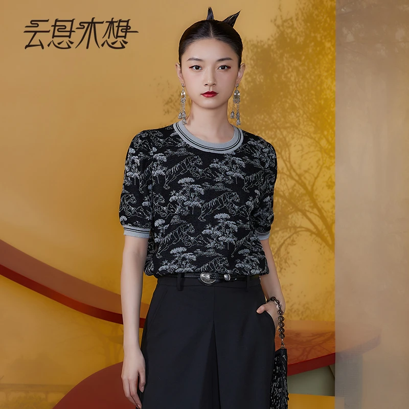 Ysimo-X云思木想新中式2024初夏新款松林山间提花毛针织衫11536