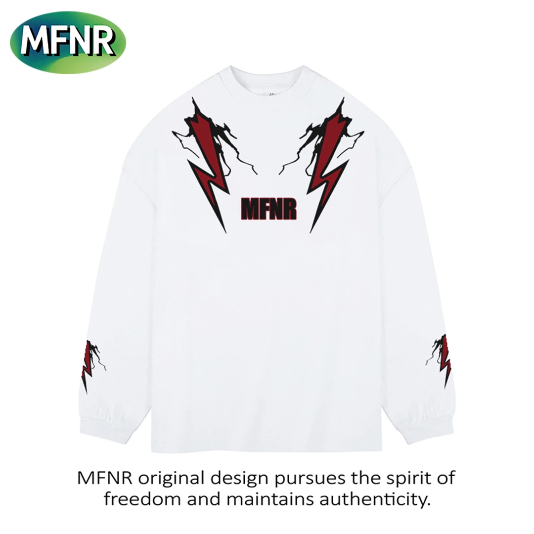 美式街头百搭设计感领口印花长袖男秋冬圆领重磅纯棉打底T恤上衣