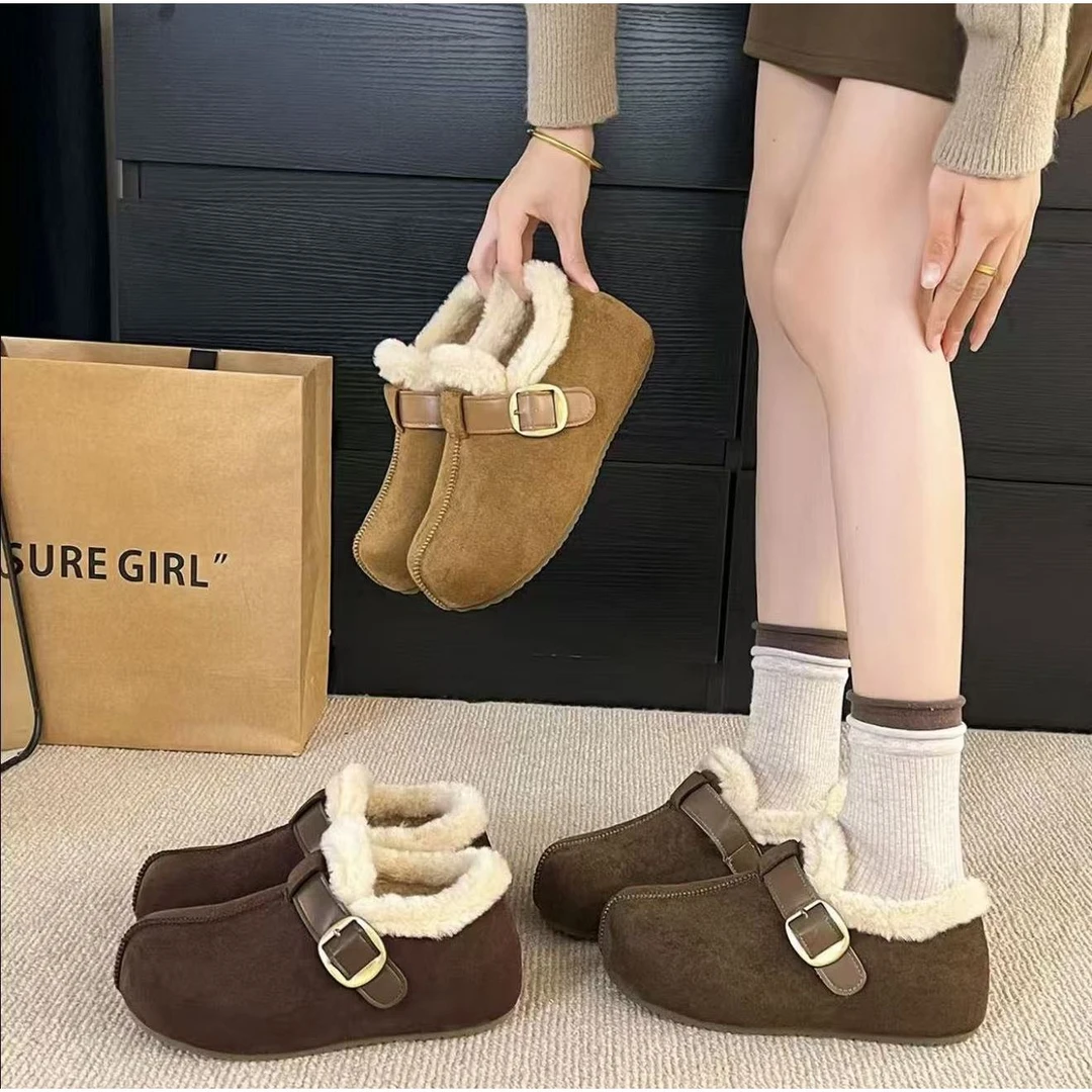 SK秋冬新款皮带扣毛绒封边加绒保暖勃肯休闲女鞋S885