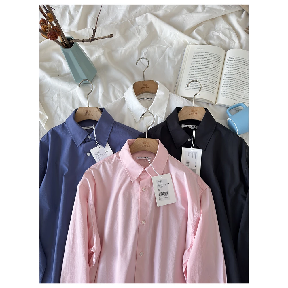 C207  春秋纯色青少年长袖秋季男女通用衬衫日系衬衣春秋宽松