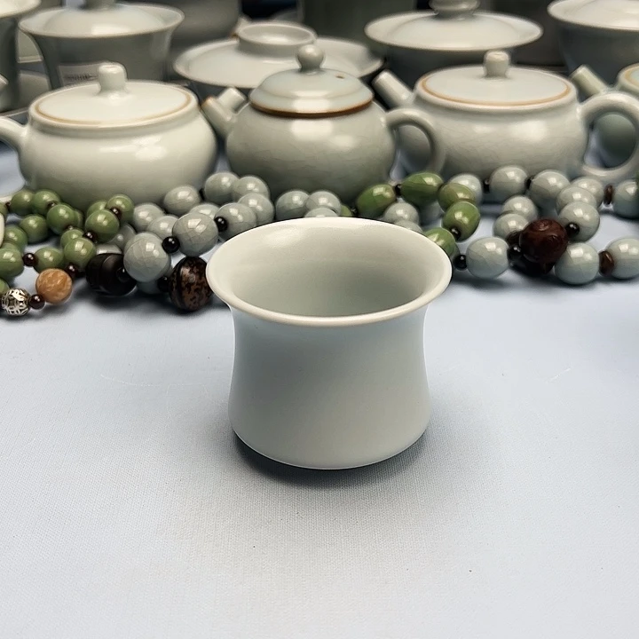 杯仿古月白釉不开片马蹄杯原矿原釉原产地