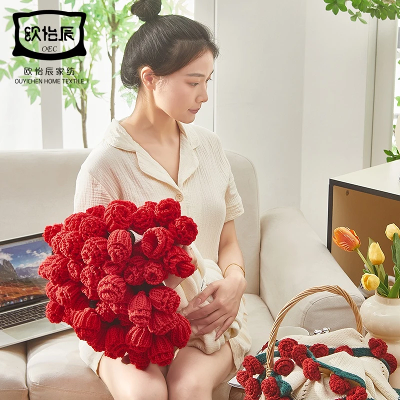 成品现货手工毛线编织玫瑰花送闺蜜女友实用礼物办公室家居盖毯