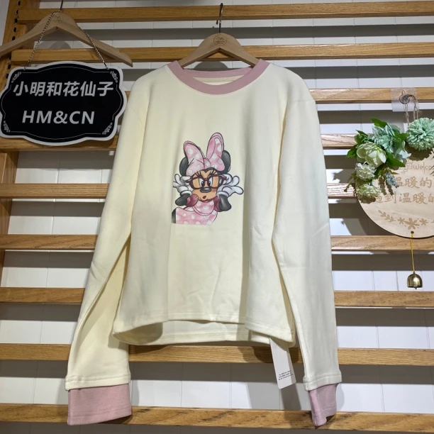 【花仙子】【新款打底】长袖8394时尚休闲圆领百搭女士卡通打底衫