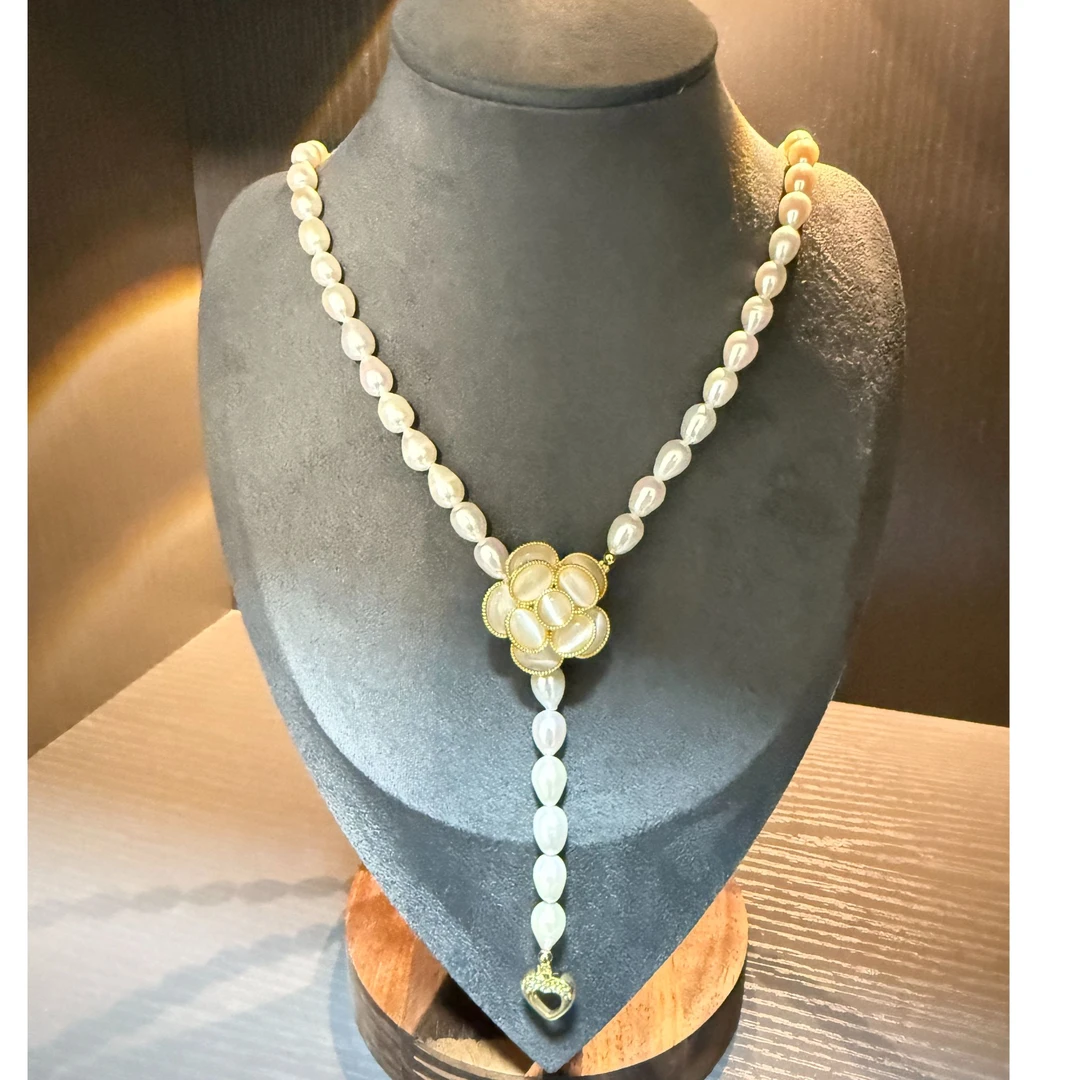 天然淡水珍珠项链山茶花流苏法式轻奢小香风轻奢时尚锁骨链