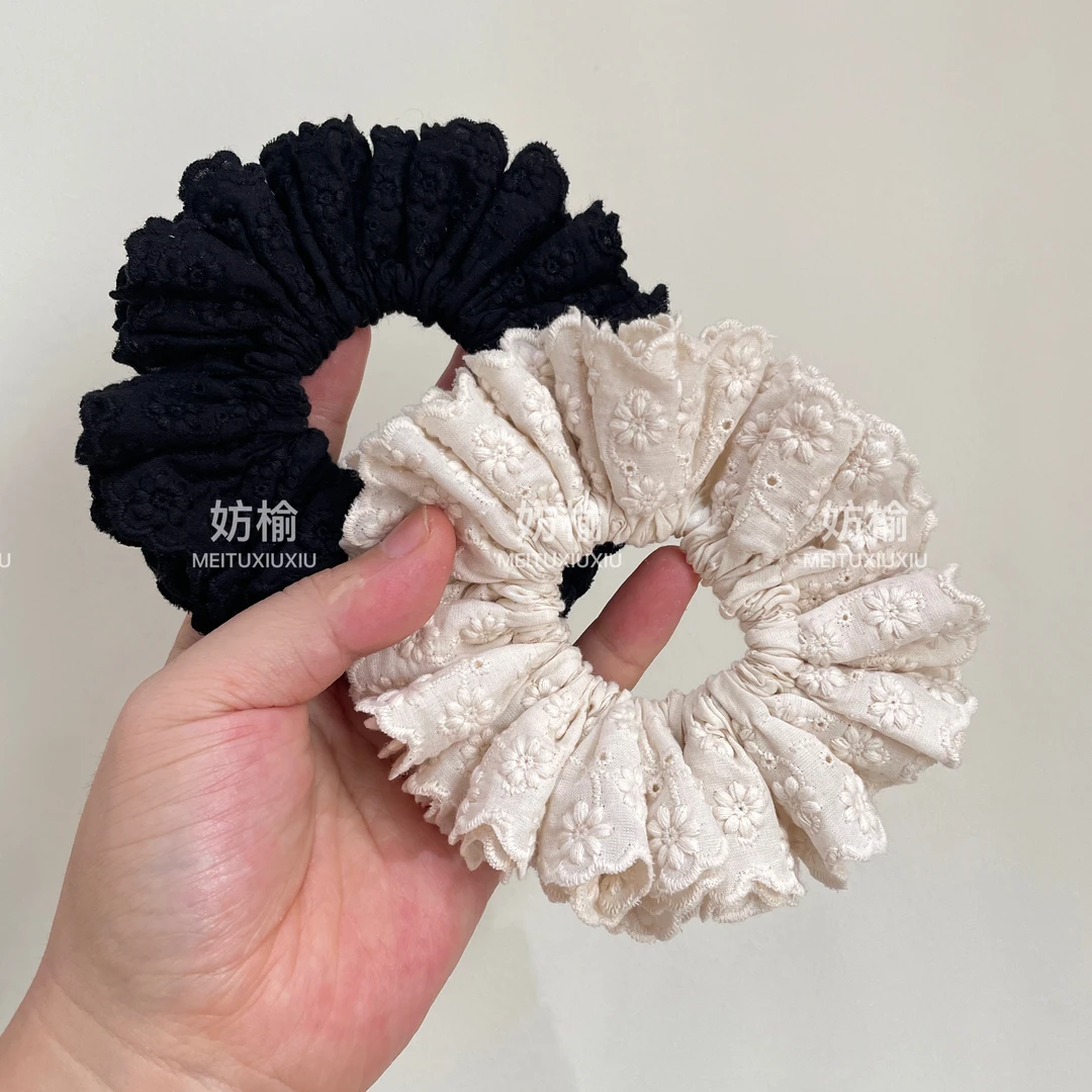 新款日韩甜美重工立体印花蕾丝发圈少女ins风后脑勺马尾简约皮筋